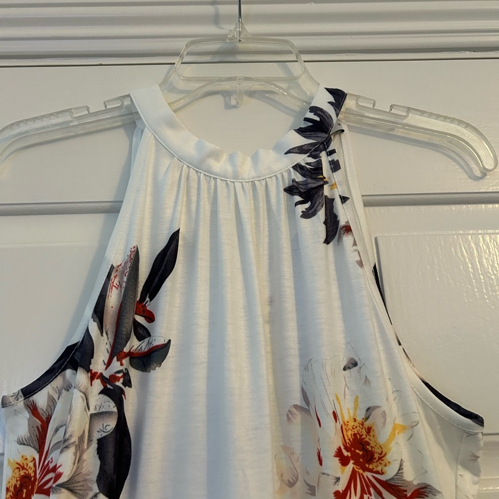 Pretty, tie neck long summer dress.